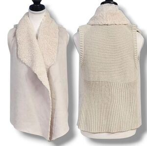 CHELSEA & THEODORE | OPEN FRONT KNIT BACK FAUX SUEDE SHERPA COLLAR VEST